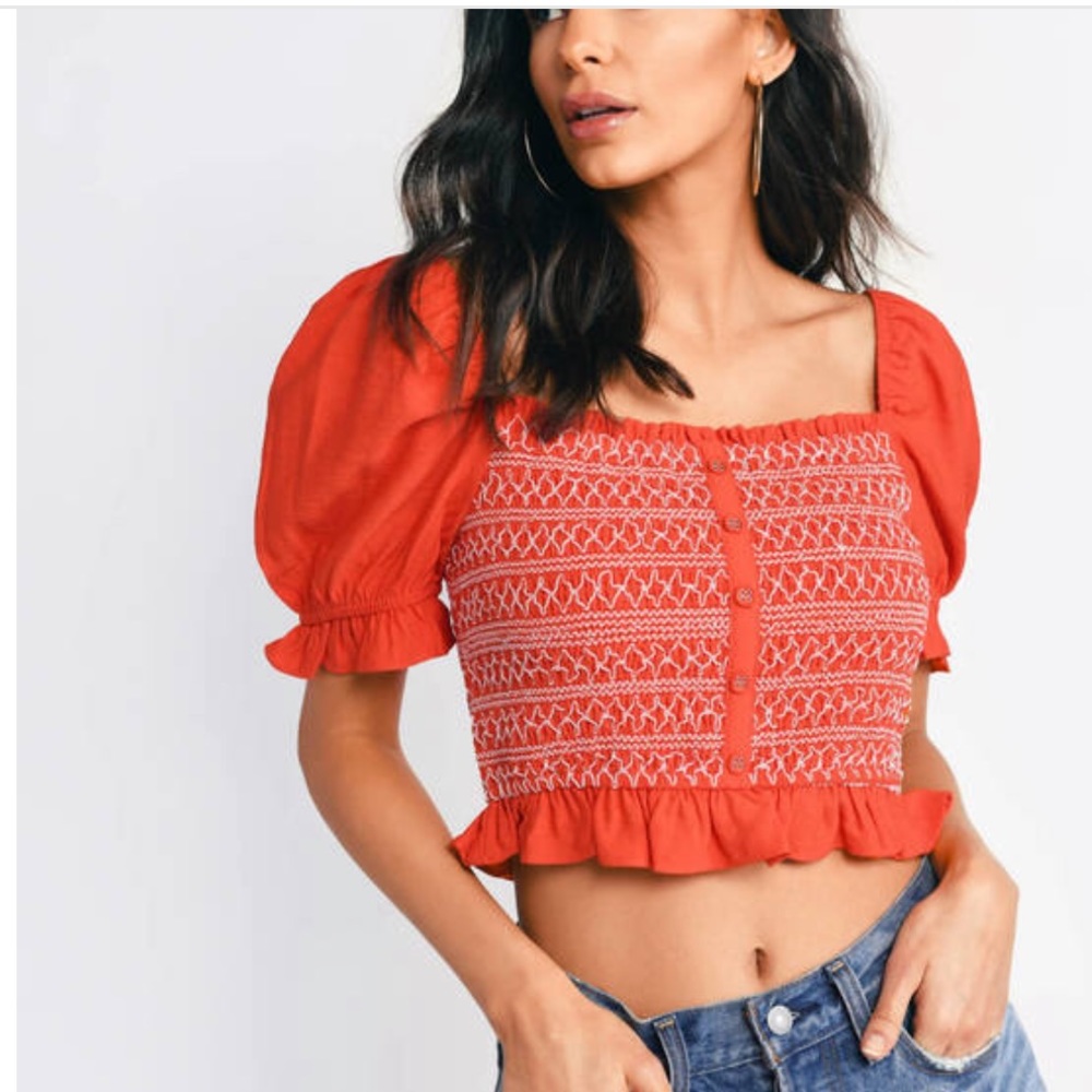 Urban Outfitters Red Smocked Top